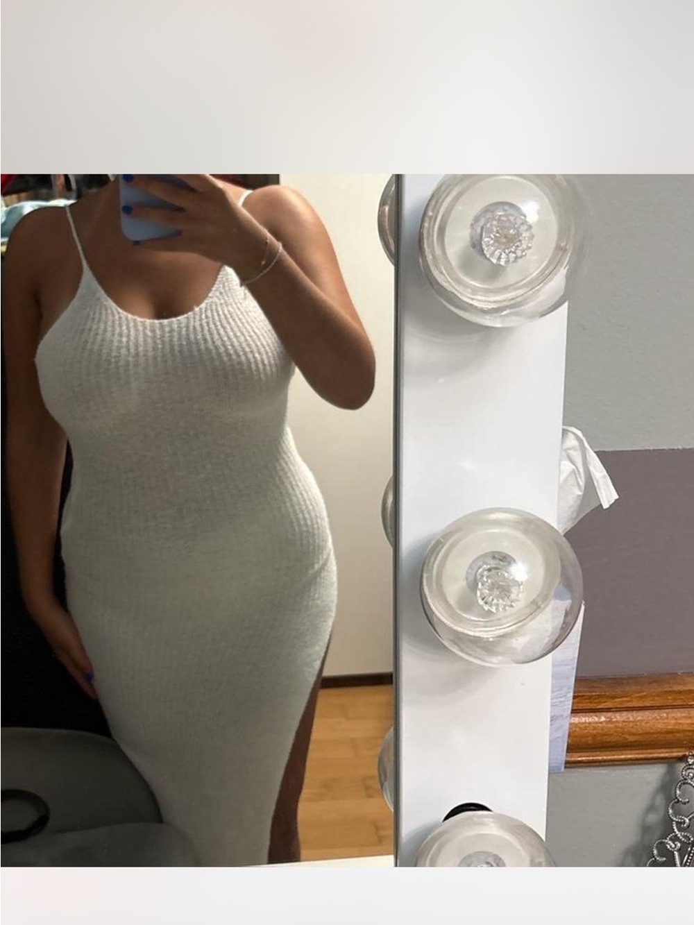 Beginning Boutique Cream Ribbed Midi Slip Dress